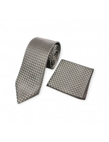 LIGHT GREY TEXTURED TIE & POCKET SQUARE