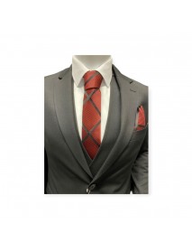 RED & SILVER STRIPED TIE & POCKET SQUARE