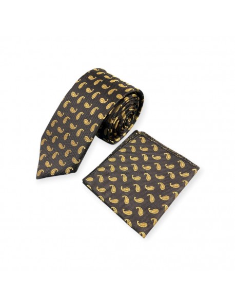 BLACK & GOLD GEOMETRIC TIE & POCKET SQUARE