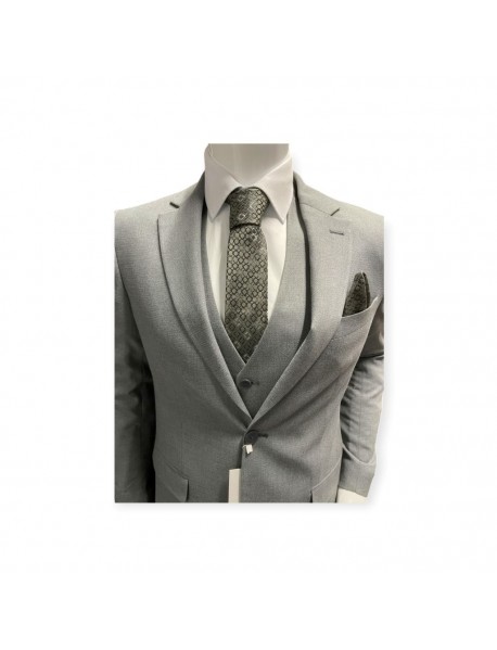 GREY GEOMETRIC TIE & POCKET SQUARE