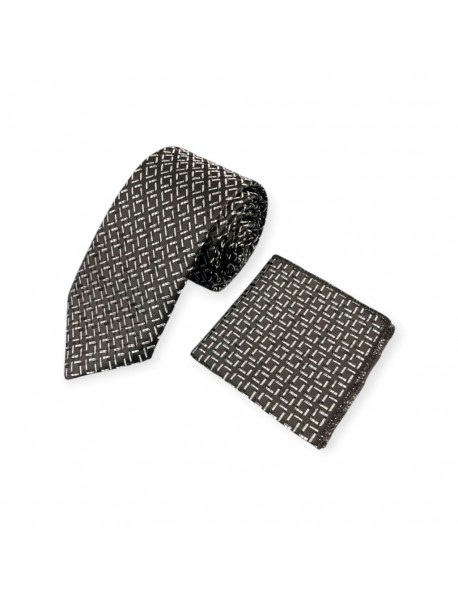 BLACK & WHITE GEOMETRIC TIE & POCKET SQUARE