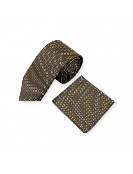 BLACK & GOLD GEOMETRIC TIE & POCKET SQUARE