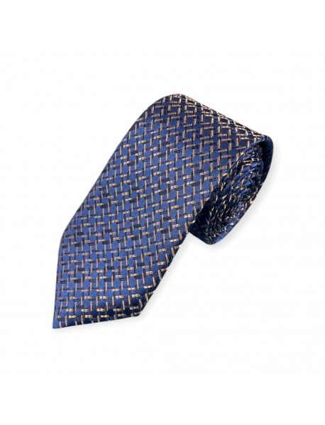 NAVY BLUE & LIGHT BROWN TIE & POCKET SQUARE