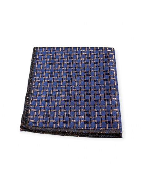 NAVY BLUE & LIGHT BROWN TIE & POCKET SQUARE