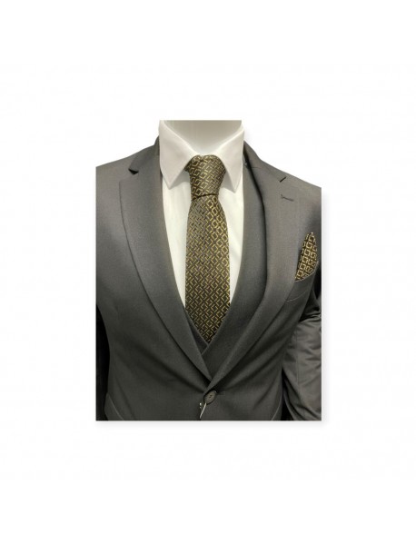 BLACK & GOLD GEOMETRIC TIE & POCKET SQUARE