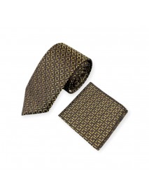 BLACK & GOLD GEOMETRIC TIE & POCKET SQUARE