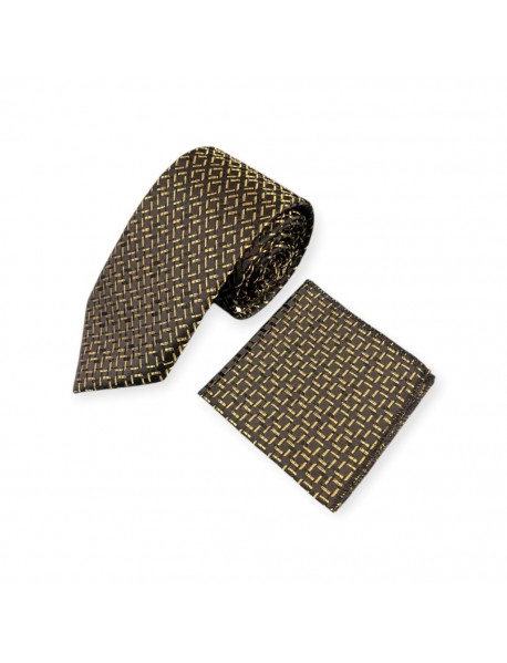 BLACK & GOLD GEOMETRIC TIE & POCKET SQUARE