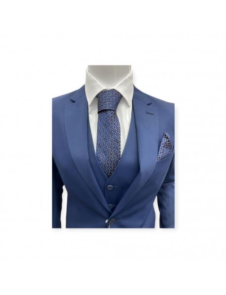 NAVY BLUE & WHITE GEOMETRIC TIE & POCKET SQUARE