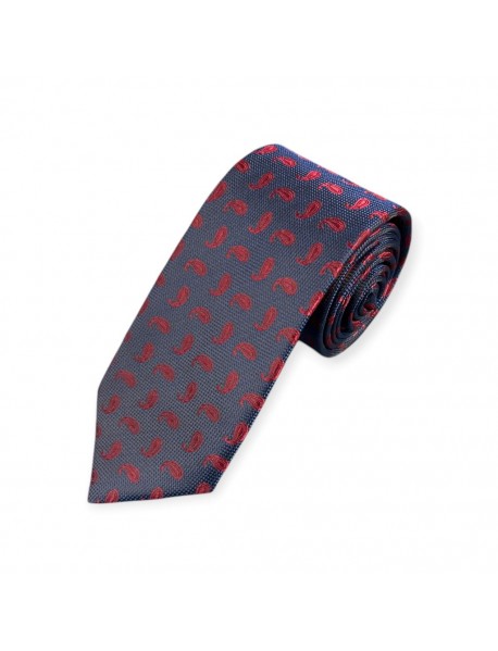 NAVY BLUE & RED FLORAL TEXTURED TIE & POCKET SQUARE