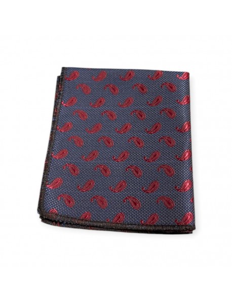 NAVY BLUE & RED FLORAL TEXTURED TIE & POCKET SQUARE