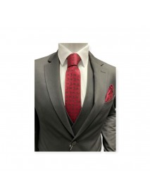 RED & BLACK TEXTURED TIE & POCKET SQUARE