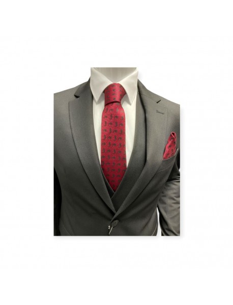 RED & BLACK TEXTURED TIE & POCKET SQUARE