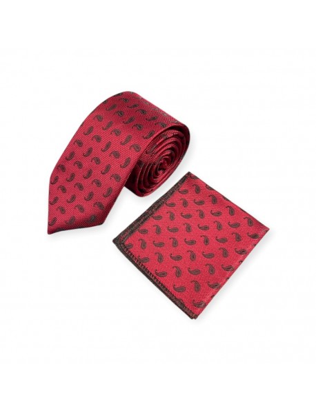 RED & BLACK TEXTURED TIE & POCKET SQUARE