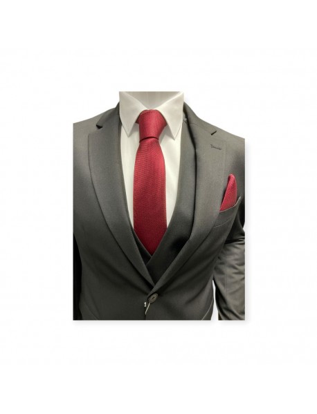 RED & BLACK TEXTURED TIE & POCKET SQUARE