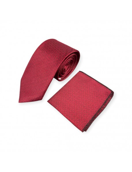 RED & BLACK TEXTURED TIE & POCKET SQUARE