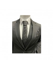 BLACK & WHITE TEXTURED TIE & POCKET SQUARE
