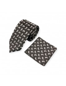 BLACK & WHITE TEXTURED TIE & POCKET SQUARE