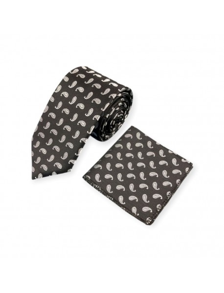 BLACK & WHITE TEXTURED TIE & POCKET SQUARE