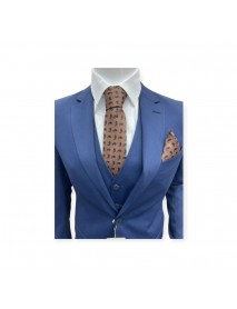 BROWN & N.BLUE TIE & POCKET SQUARE