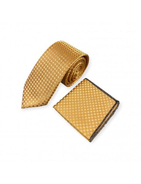 GOLD GEOMETRIC TIE & POCKET SQUARE