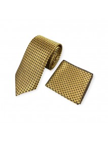 BLACK & GOLD GEOMETRIC TIE & POCKET SQUARE