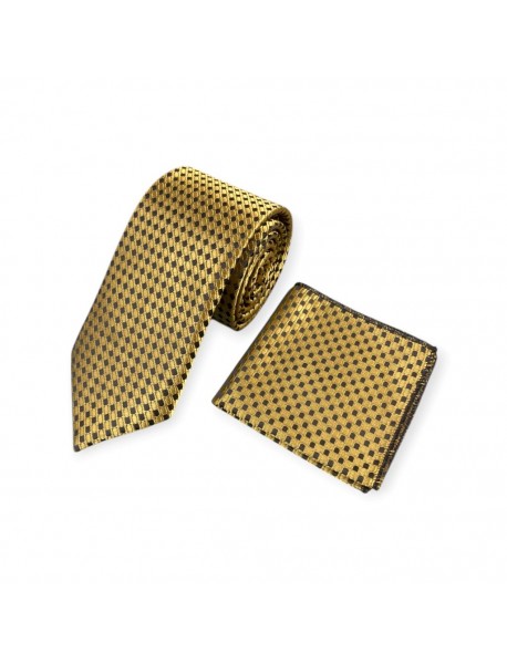 BLACK & GOLD GEOMETRIC TIE & POCKET SQUARE
