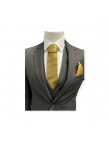 BLACK & GOLD GEOMETRIC TIE & POCKET SQUARE