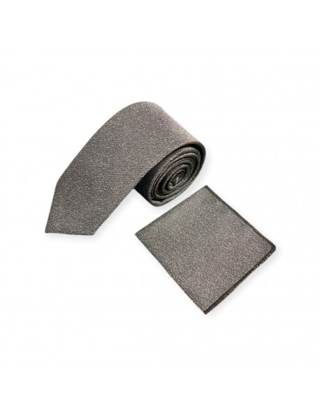 DARK GREY TEXTURED TIE & POCKET SQUARE