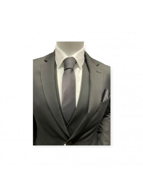 DARK GREY TIE & POCKET SQUARE