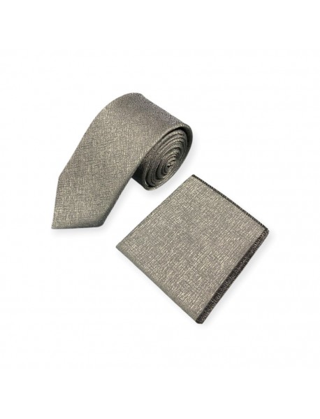 GREY TEXTURED TIE & POCKET SQUARE