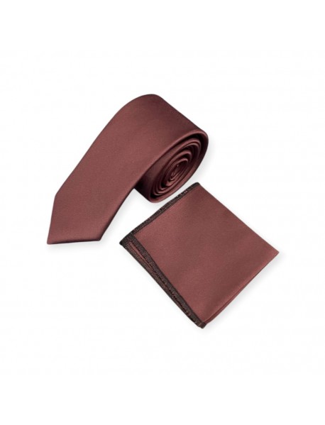 DARK BROWN TIE & POCKET SQUARE