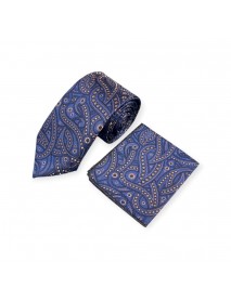NAVY BLUE & BROWN TIE & POCKET SQUARE
