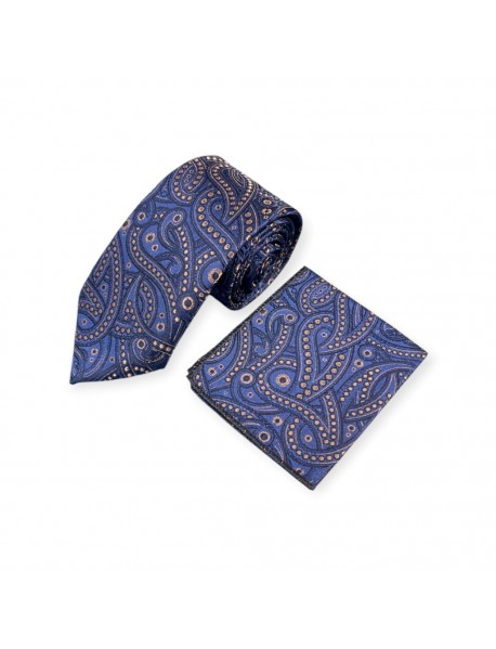 NAVY BLUE & BROWN TIE & POCKET SQUARE