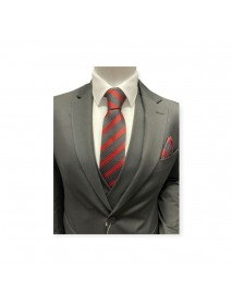 RED & BLACK STRIPED TIE & POCKET SQUARE