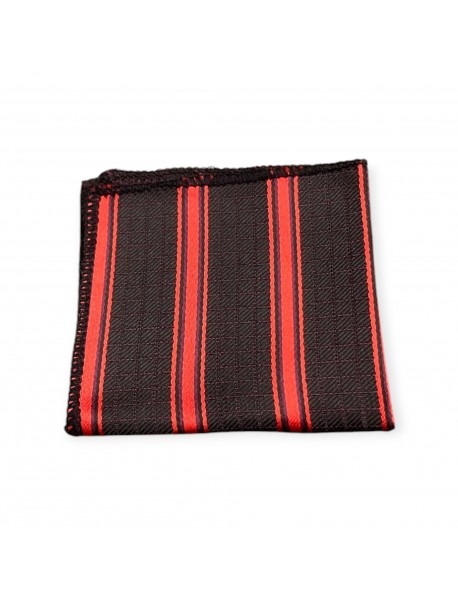 RED & BLACK STRIPED TIE & POCKET SQUARE