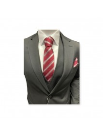 RED & WHITE STRIPED TIE & POCKET SQUARE