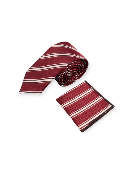 RED & WHITE STRIPED TIE & POCKET SQUARE