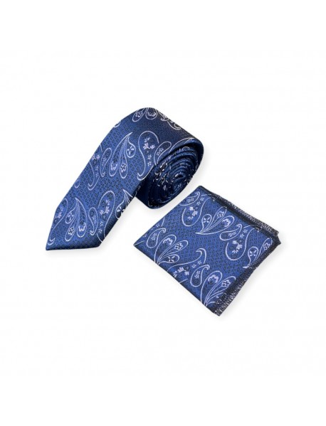 NAVY BLUE PAISLEY TIE & POCKET SQUARE
