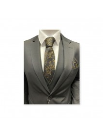 BLACK & GOLD PAISLEY TIE & POCKET SQUARE
