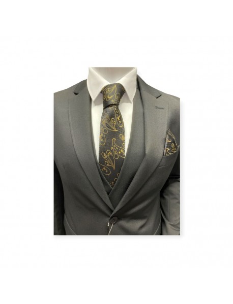 BLACK & GOLD PAISLEY TIE & POCKET SQUARE