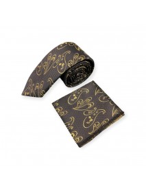 BLACK & GOLD PAISLEY TIE & POCKET SQUARE