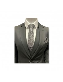 BLACK & WHITE PAISLEY TIE & POCKET SQUARE 