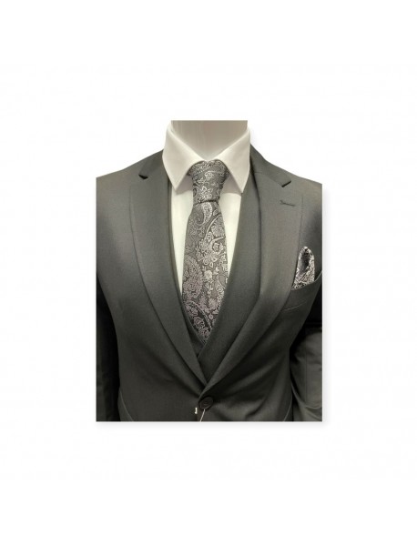 BLACK & WHITE PAISLEY TIE & POCKET SQUARE 
