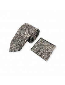 BLACK & WHITE PAISLEY TIE & POCKET SQUARE 