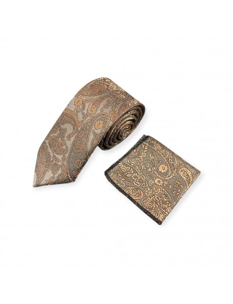 BROWN PAISLEY TIE & POCKET SQUARE
