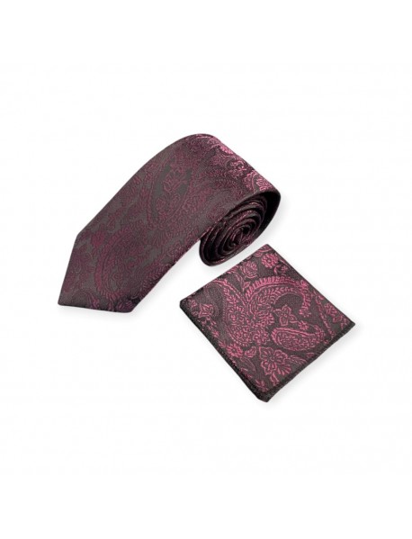 BURGUNDY PAISLEY TIE & POCKET SQUARE