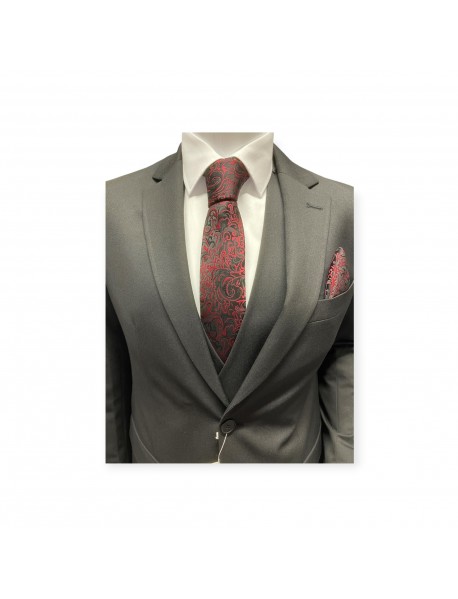 RED & BLACK  PAISLEY TIE & POCKET SQUARE