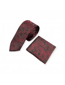 RED & BLACK  PAISLEY TIE & POCKET SQUARE