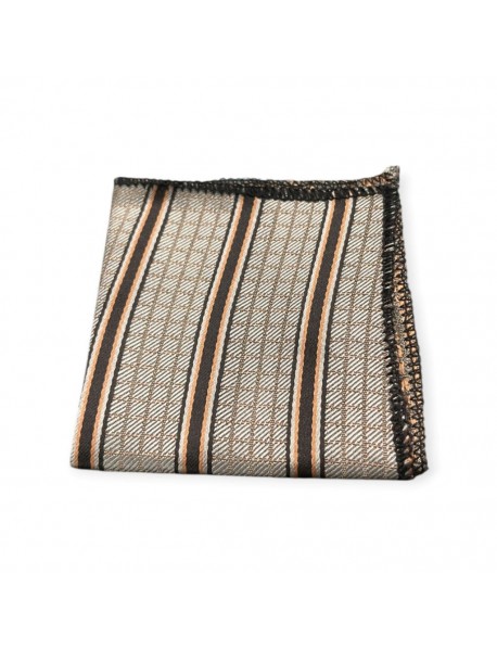 GREY & BROWN STRIPED TIE & POCKET SQUARE 
