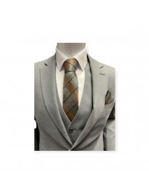 GREY & BROWN STRIPED TIE & POCKET SQUARE 
